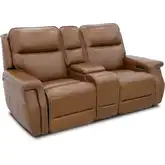 Morris Zero Gravity Triple Power Reclining Console Loveseat in Venetian Honey Top-Grain Leather